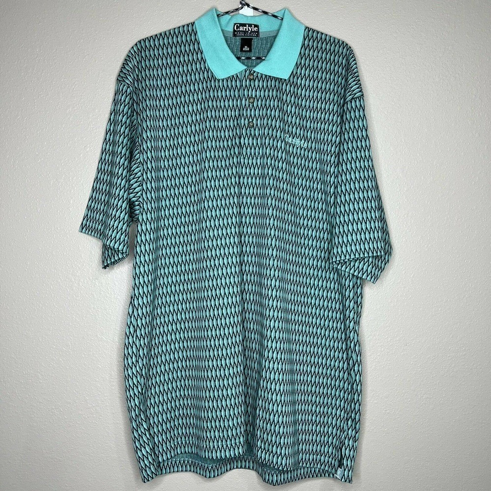 Carlyle Men's Green Short Sleeve Geometric Diamond Polo Shirt Sz XL